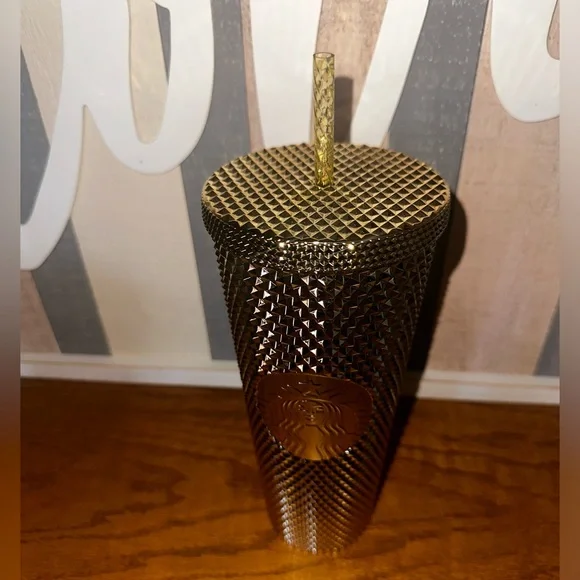 NEW Starbucks Gold Metallic Bling Studded Tumbler - Picture 3 of 3
